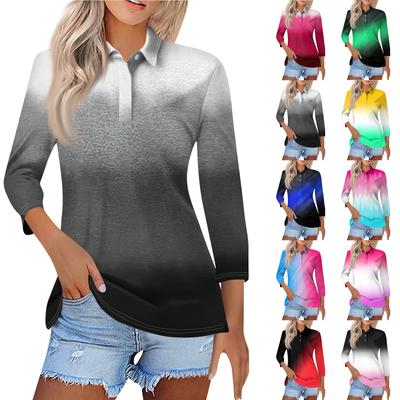 Женская модная повседневная рубашка с отворотом и рукавом 3/4, женские топы на пуговицах