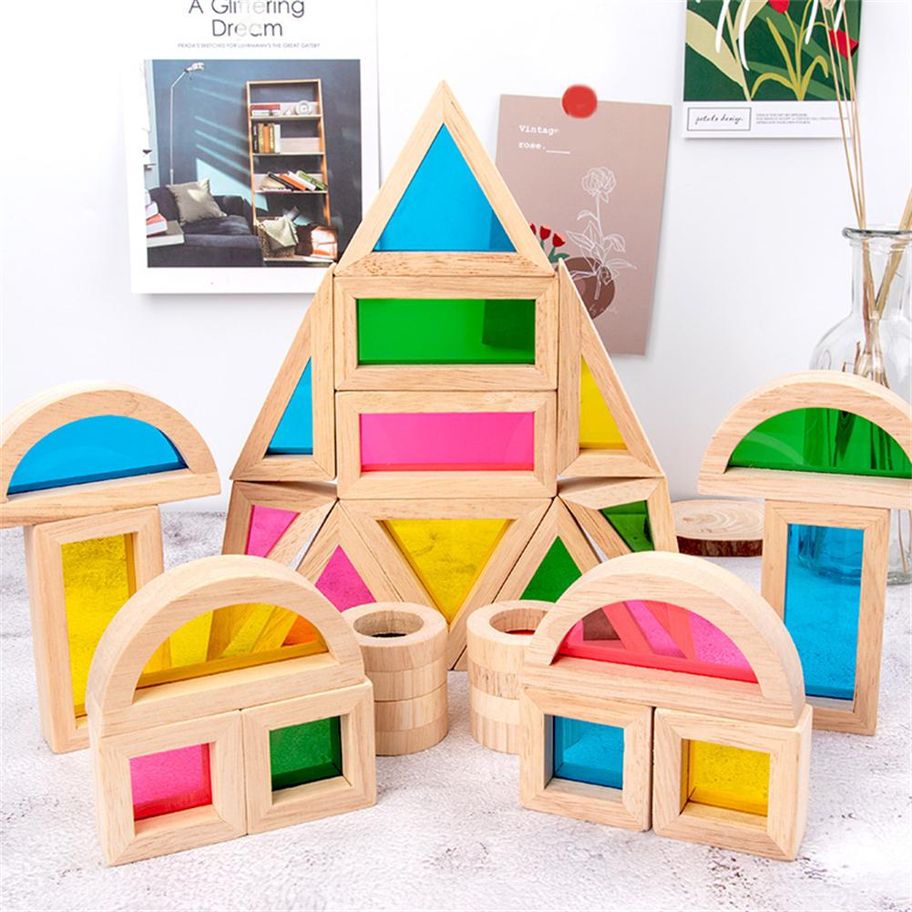 25Pcs Wood Building Blocks Toys Colorful Acrylic Stacking Construction Toys Birthday Gifts For Kids 4-6 Years Old