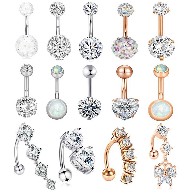 Belly Button Ring Jewelry Piercing Fashion 316L Surgical Steel Sexy 1Pc Charming Cubic Zirconia Double Round Unique