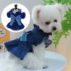 Стильное очаровательное джинсовое платье для собаки с большим бантом и рюшами на рукавах, милый наряд для домашнего животного