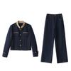 Ранневесенний джинсовый костюм женский новый весенне-осенний модный повседневный дизайн с цветовой блокировкой комплект из двух предметов