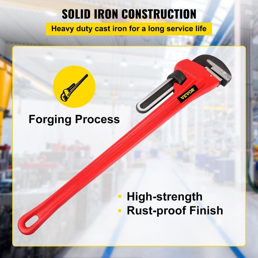 Pipe Wrench, 60 inch, Heavy Duty Cast Iron Straight Plumbing Wrench, Adjustable Plumber Tool for Sink Faucet Toilet Bowl Bathroom Kitchen Drainer