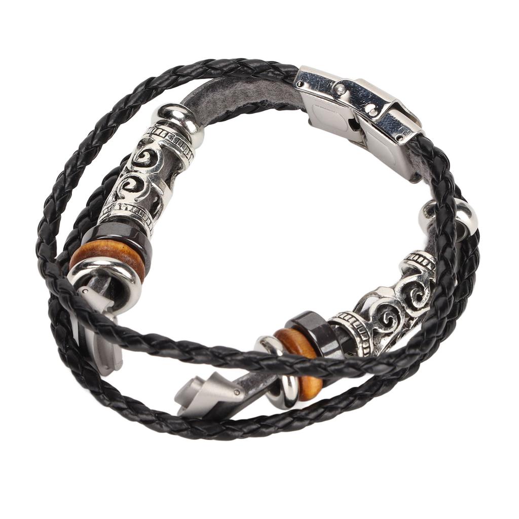 Smartwatch Band Leather Watch Replacement Wrist Strap Ethnic Vintage Style for Fitbit LuxeBlack