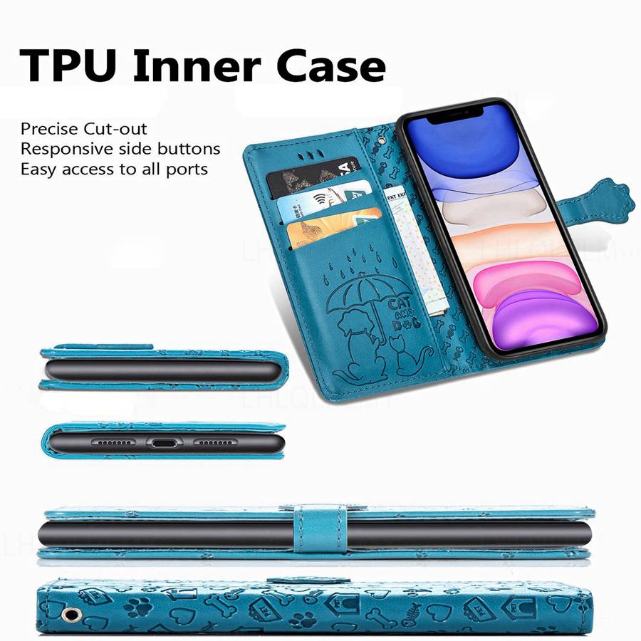 Кожаный защитный чехол-книжка для Apple iPhone 13 15 14 16 Pro Oneplus Nord CE 2 3 4 5G Google Pixel Motorola Edge Moto Cat And Dog Motif Wallet Cover