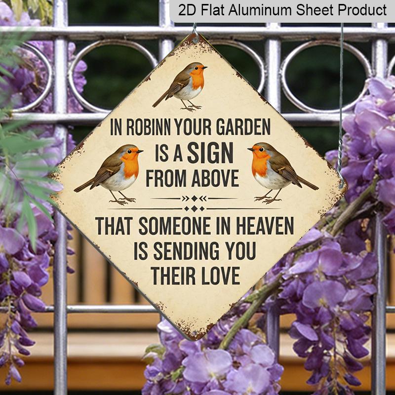 2D Flat Vintage Robin Aluminum Sign, Inspirational Slogan Rustic Plaque with Rusty Edge, Hanging Wall Decor for Garden Yard Home Study