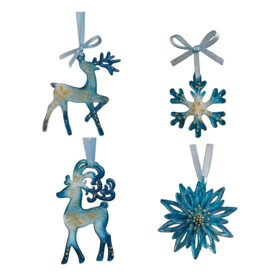 Рождественские украшения из смолы ручной работы Синий и золотой олень Снежинка Украшение для рождественской елки с подвесными лентами Винтажный праздничный сувенир