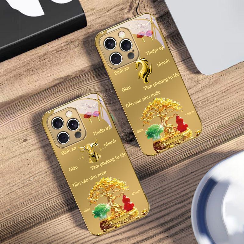 Градиентный Золотой Тигр для iPhone 17Pro Max 16 17 Pro 15 P ro 14 13 Plus 12 Mini 11Pro Max XR 16E 17 Air Золотой стеклянный чехол для телефона