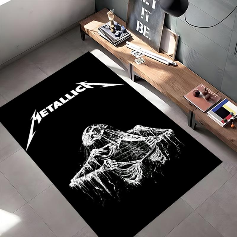 Коврик для пола в стиле рок-музыки, Иллюстрация с принтом скелета Metallica, капающего черным и белым, Декор для мужской комнаты, Нескользящий коврик