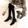 Женские длинные сапоги с квадратным носком, женские туфли до колена, на среднем каблуке, эластичные, модные, 2024, водонепроницаемые, дизайнерские, роскошные, популярные, новые