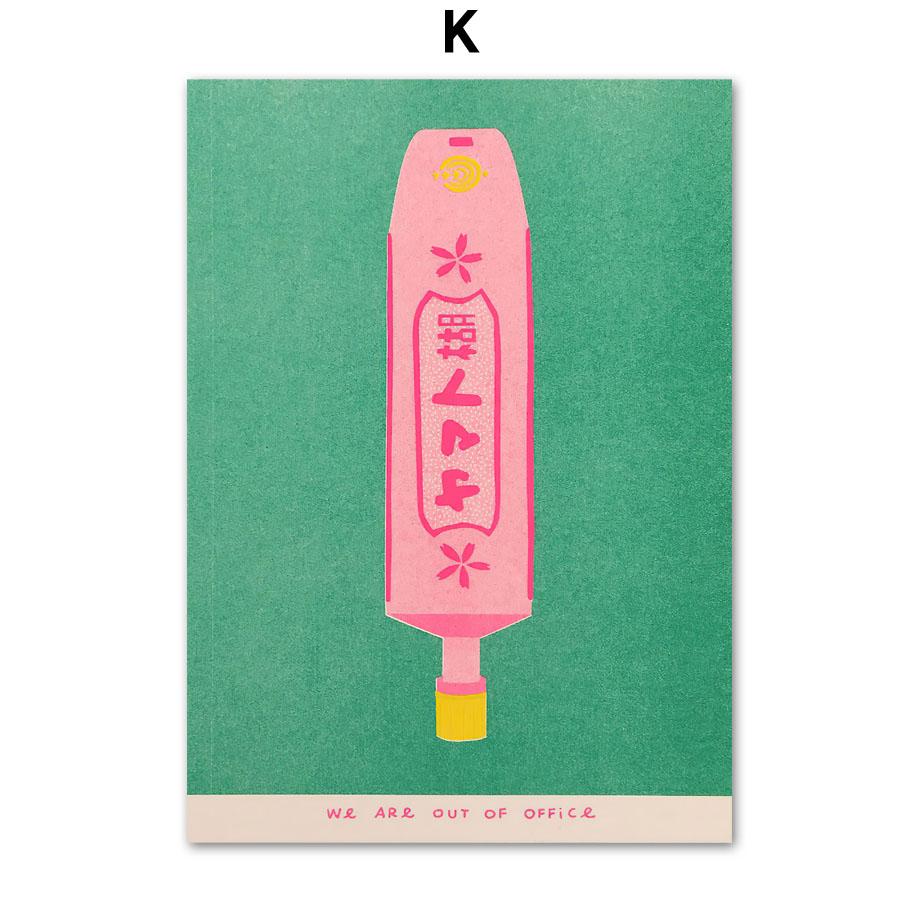 Japanese Pink Cherry Blossom Ink Canned Sardine Tomato Wall Art Painting Nordic Poster Packaged Print Pictures Living Room Decor