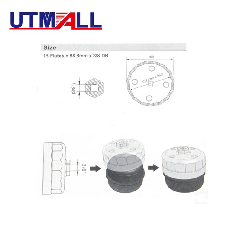 3/8" Dr 88.8mm Oil Filter Cap Wrench for Hyundai Kia Land Rover 15 flutes