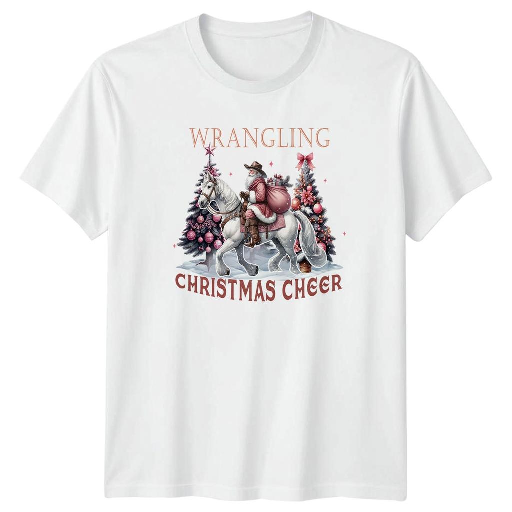 Wrangling Christmas Cheer Western Santa Horse Holidays Christmas Unisexs TShirt