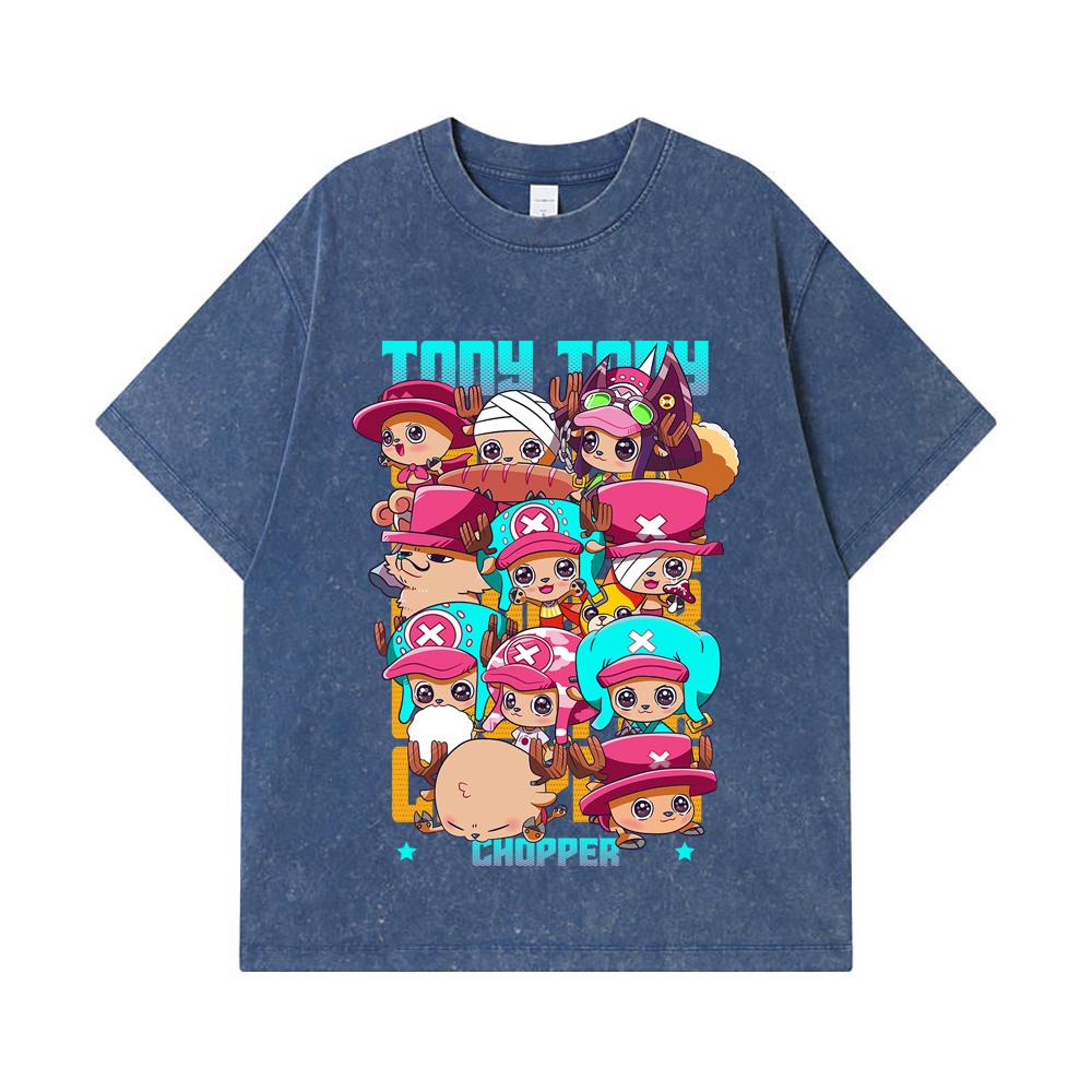 275 GSM Washed T-shirts 100% Cotton One Piece V44 Chopper Chibis Print Unisex Heavy Cotton T Shirt