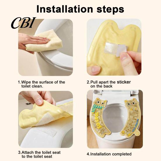 Easy Clean Toilet Seat Cushion 1 Pair Cover with Cooling Gel Particles, Cute Cartoon Bear Design, Waterproof Soft Rubber Non-slip Mat, Hook