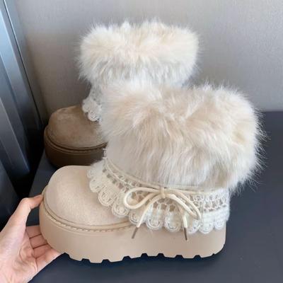 Женские мягкие эластичные до середины икры толстая подошва зимние меховые теплые холодные стеганые сноубутсы нескользящие износостойкие повседневные спортивные меховые хлопковые ботинки