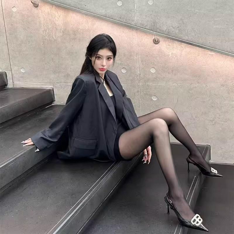 New Summer Pointed Toe Rhinestone B Buckle Black High Heels Sexy Hollow Strap Stiletto Sandals Women