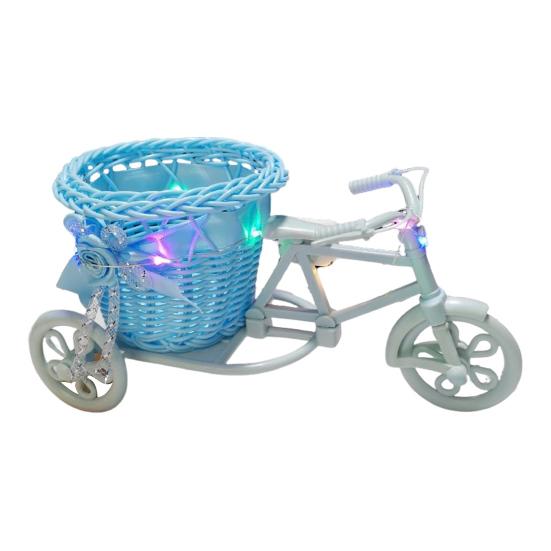 Yousheng Rattan Trolley Flower Basket Decorative Tricycle with Colorful Flowers Woven Container Home Office Decor Wedding Party Favor
