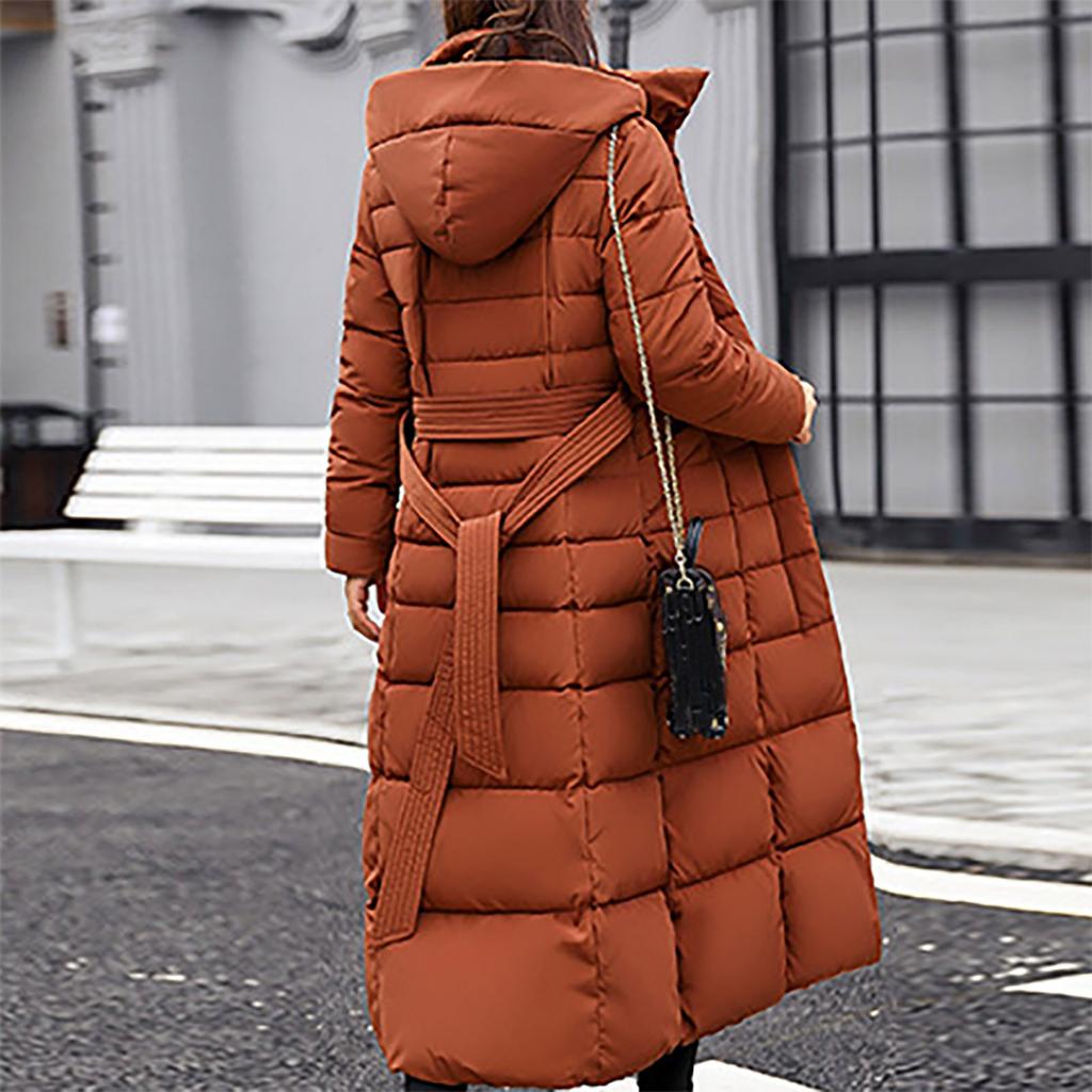 Женская мода с длинным рукавом сплошной цвет с капюшоном длинная хлопковая куртка пальто