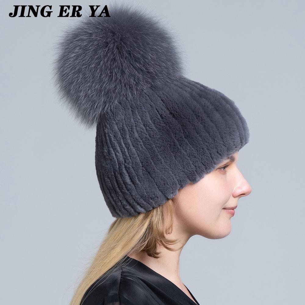 JINGERYA женская шапка из натурального меха, женская шапка, хорошая эластичная натуральная пушистая шапка из натурального лисьего меха, новая зимняя женская вязаная шапка из натурального меха кролика рекс