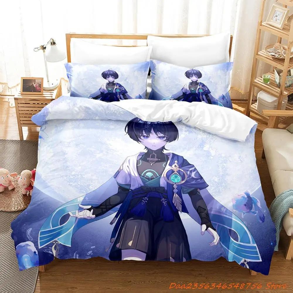 Sale Game Genshin Impact Scaramouche Bedding Collection Cartoon Anime ThreePiece Set Adult Kid Bedroom Duvetcover Collections 3D Kawaii