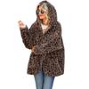 Women's Seamed Leopard Fleece Sherpa Winter Fall Coat Casual Hoody Jacket Soft Warm Fuzzy Open Front Cardigan Outerwear with Pocket