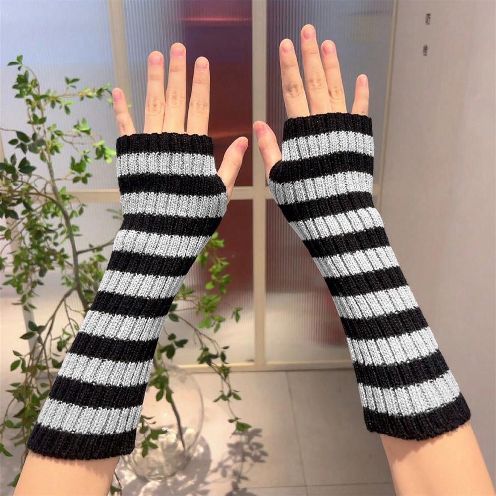 Пара женских модных полосатых митенок без пальцев, длинные вязаные перчатки для девочек для тепла, зимние перчатки