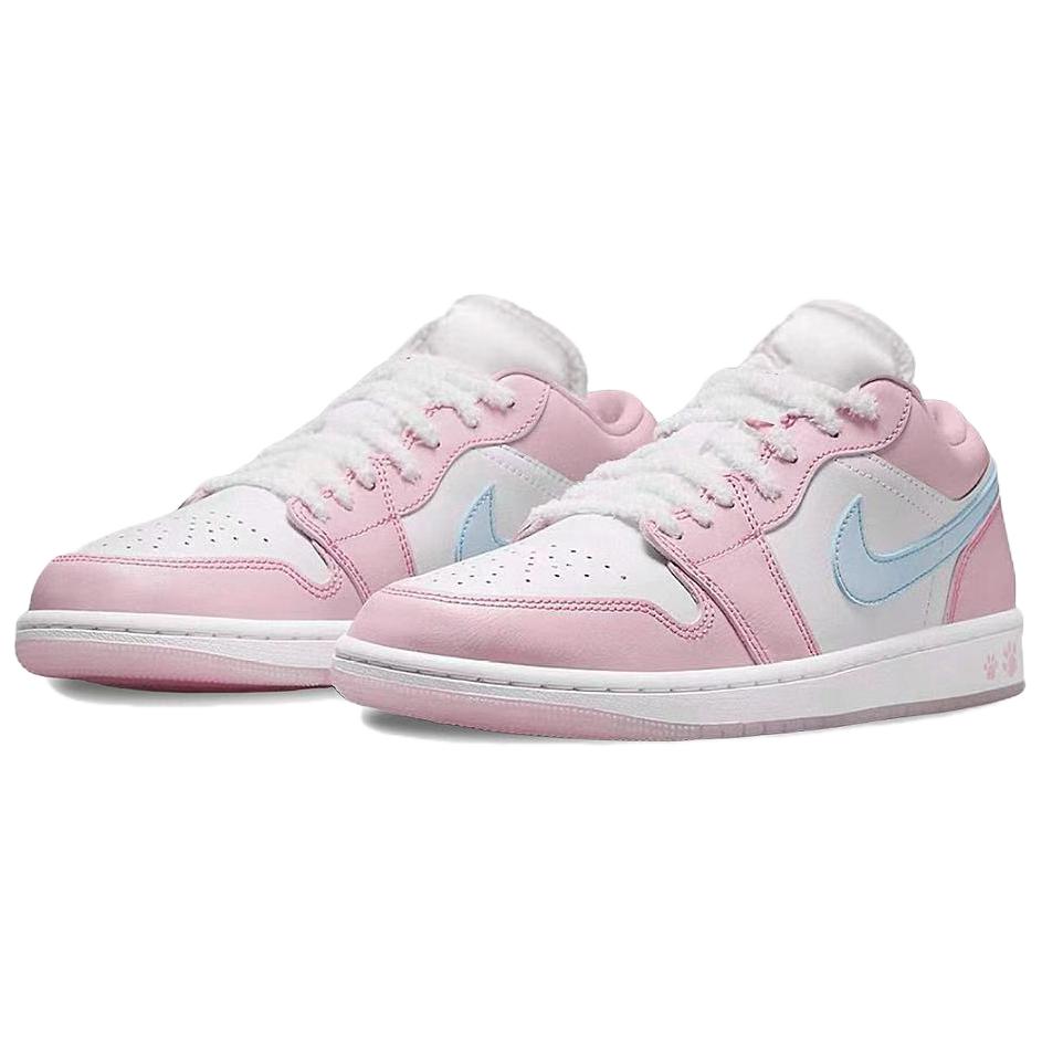 Jordan Air Jordan 1 Pink Cat Paw Slip Resistant Abrasion Resistant Low top Vintage Basketball Shoes Women's Pink Blue DC0774-607(Team1952-)