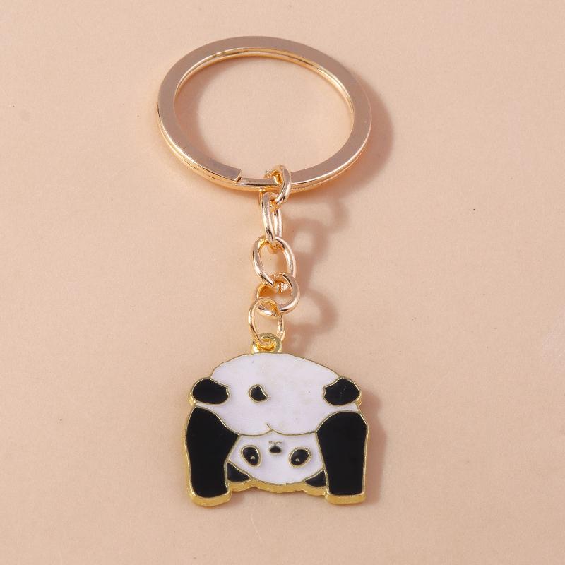 Lovely Enamel Panda Keychain Bamboo Keyring for Men Women Car Key Holder Handbag Pendant DIY Handmade Jewelry Gift