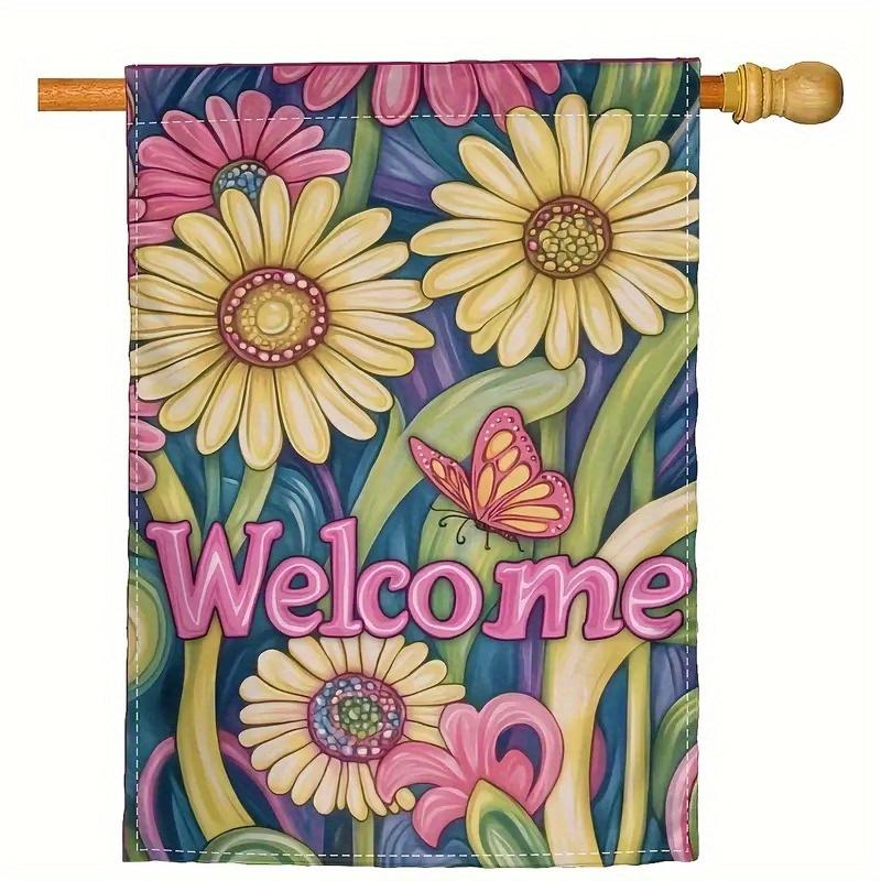 1 Double-Sided Linen Spring Series Garden Flag with Floral Design, Perfect for Outdoor Patio and Lawn Decor, No Electricity Required, Flagpole Not Inc
