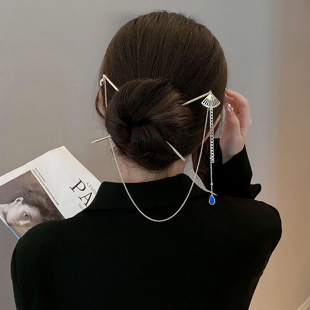 Головной убор Вставка для волос веер Заколки для волос в китайском стиле Двойная кисточка для волос Вилка для волос Аксессуары для волос