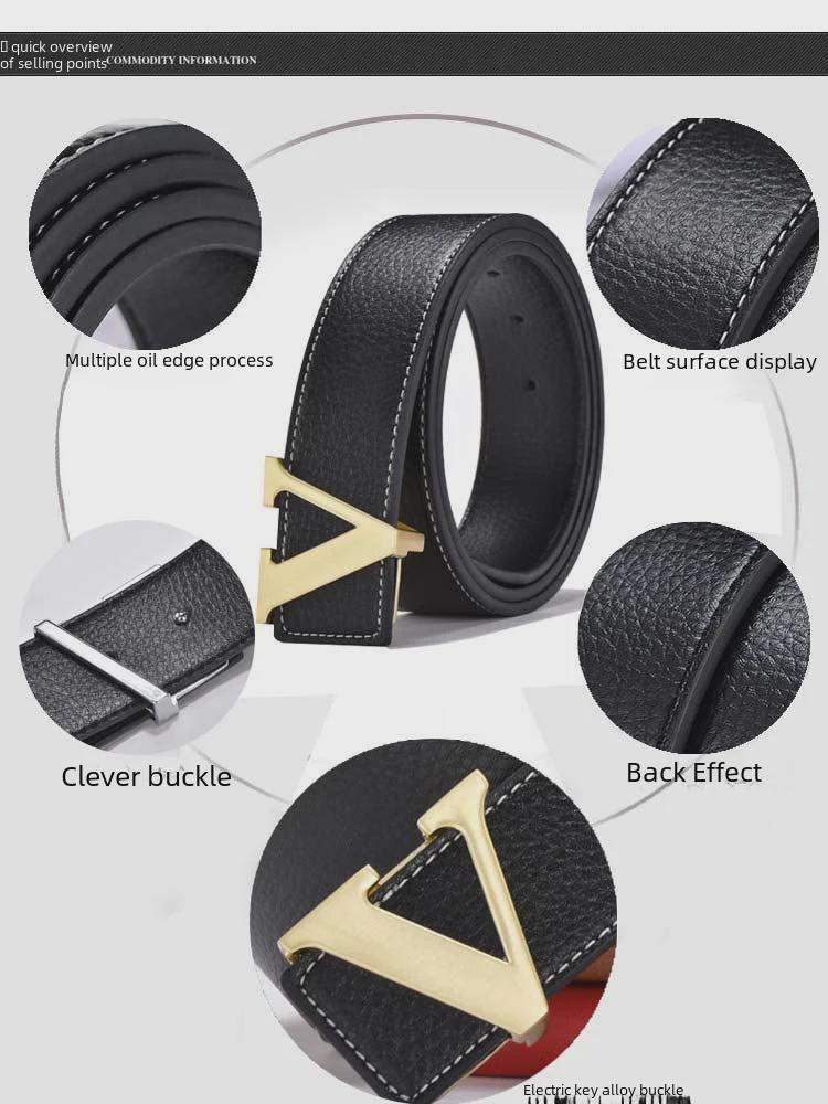 Men's Korean Style Genuine Leather Belt with Smooth V Buckle