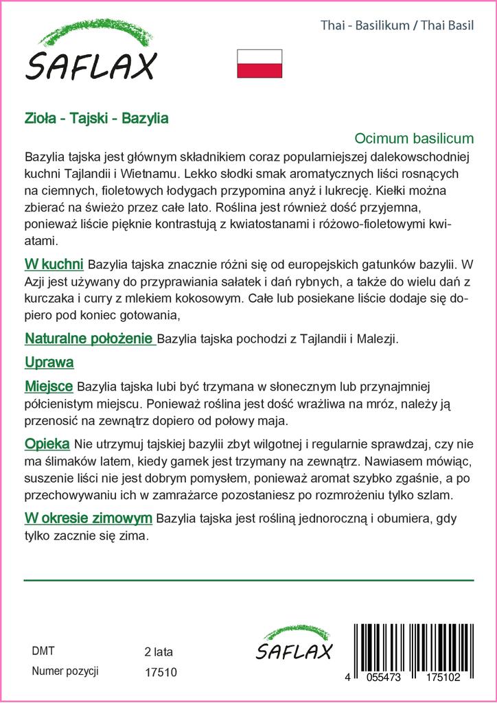 SAFLAX Garden in the Bag - Тайский базилик - 200 семян - С субстратом в подходящем пакете - Ocimum basilicum