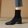 Krazing Pot Cow Skin Flock Autumn Winter Shoes Big Size Modern Boots Med Heels Patch Work Square Toe Keep Warm Size 43 Ankle Boots