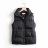 Autumn Winter Women's Short Outerwear Solid Loose Vest Drawstring Stand Collar Long Vest Jacket  Cotton Padded Women Windproof Warm Waistcoat
