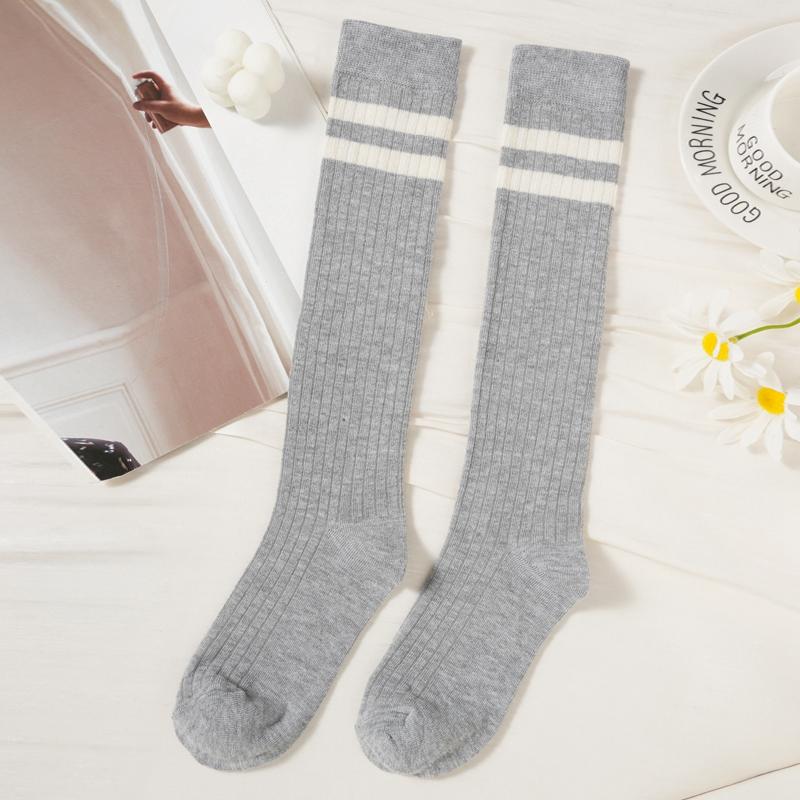 Хлопковые носки из телячьей кожи для женщин, средние носки, модные женские полосатые чулки в стиле колледжа