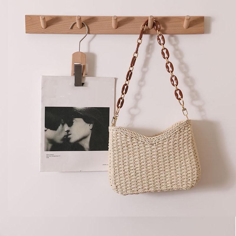 Chain Straw Shoulder Summer Yogodlns Beach Bag For Women Handbag Rattan Hobo Bag Causal Woven Basket Underarm Bag Female Clutch Purse