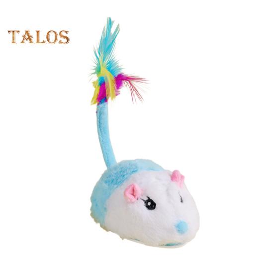 Электрическая мышь, игрушка для кошек, USB-перезаряжаемая интерактивная игрушка для котят с перьевым хвостом, автоматическая движущаяся плюшевая мышь для домашних кошек