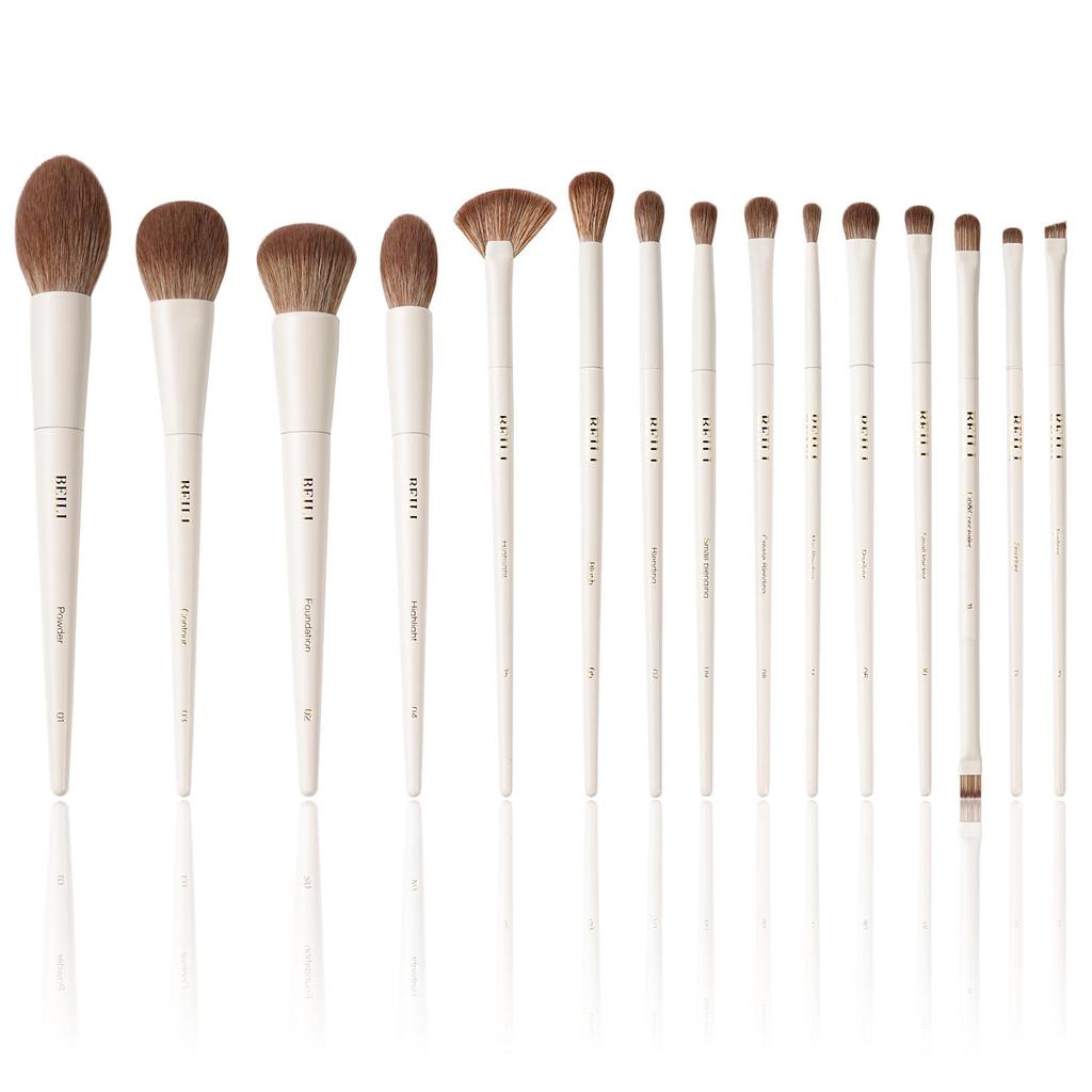 BEILI Professional Beige Makeup Brush Set 15Pcs Suitable for Loose Powder Blush Eye Shadow Eyeliner Soft Hair Cosmetics Brushes