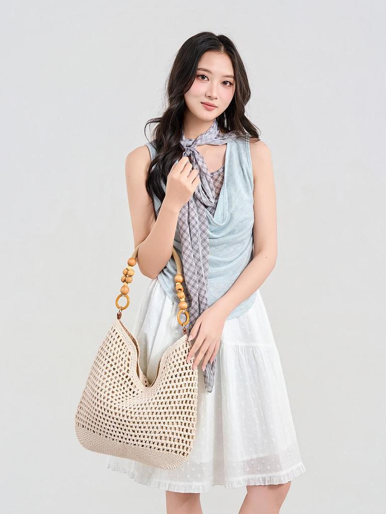 Summer 2026 Women's Artistic Woven Beach Tote – New Chinese Style Single Shoulder Bag