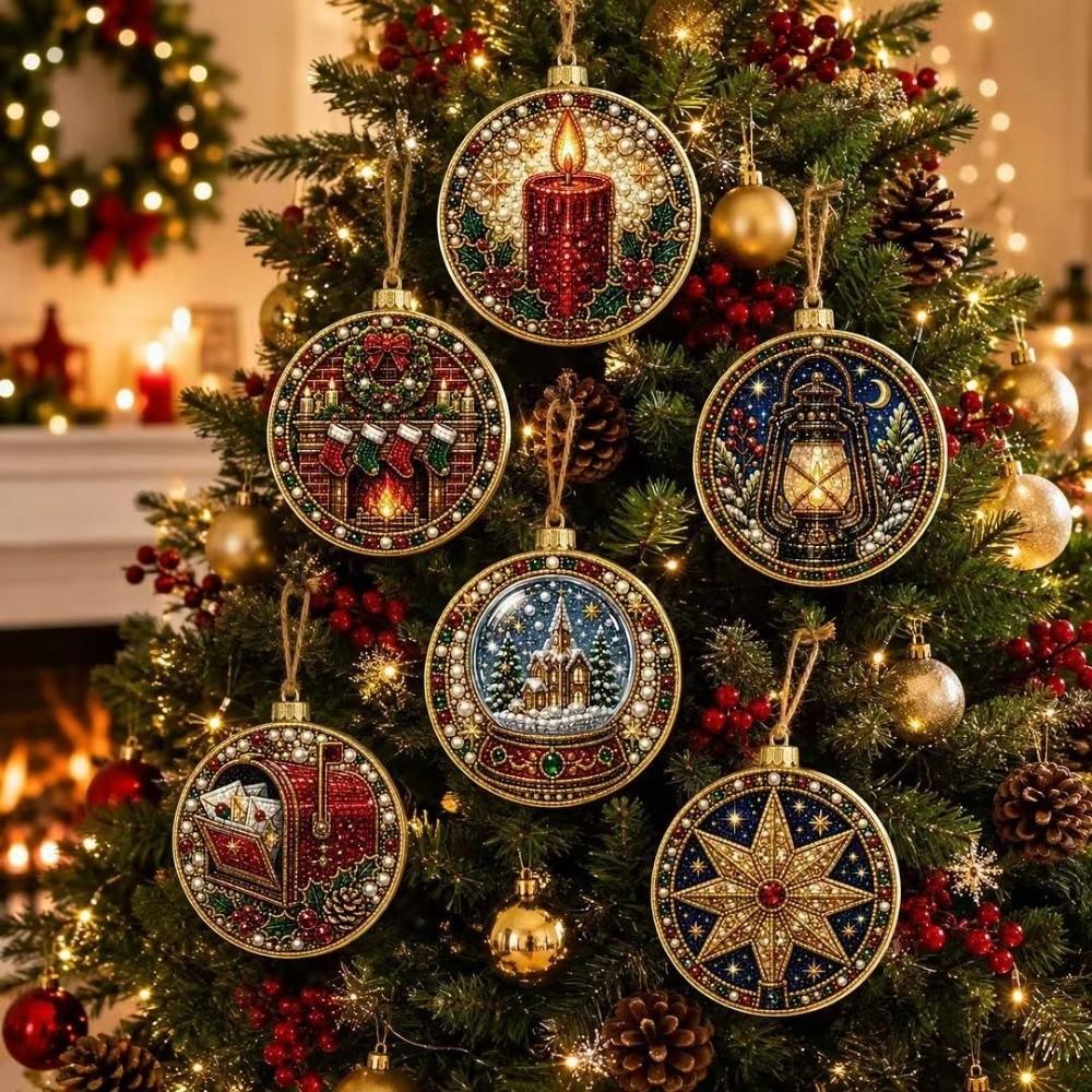 6Pcs Round Shape DIY Christmas Painting Kit Art Xmas Hanging Decor Home Decor