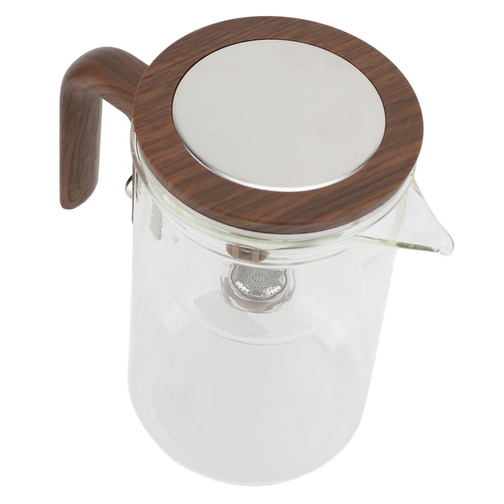 Water Separation Glass Teapot with Strainer 800ml Clear Tea Pot with Wooden Handle Secure Lid Magnetic Switch