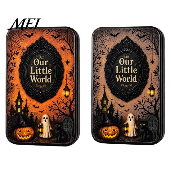 Festive Halloween Keepsake DIY Mini Photo Frames Silhouette Tin Box, Miniature Small Storage Picture Display Container for Party Home Decor