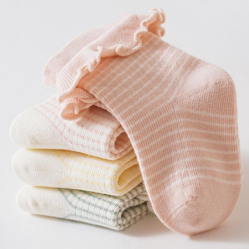 Осень Зима Кружевная Принцесса Детские Полосатые Носки Новорожденные Носки Средней Длины Хлопок Милые Девочки Детская Одежда Аксессуары 0-3 Года