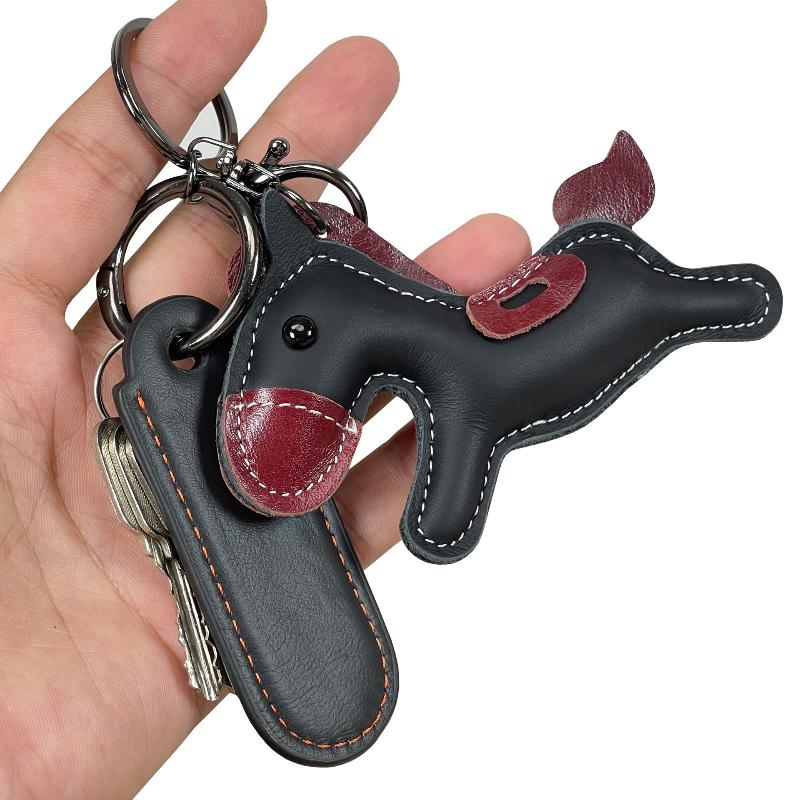 Trendy Genuine Cow Leather Pony Handbag Pendant Cute Versatile Horse Keychain Luggage Bag Hanging Accessories Diy Decor Gift