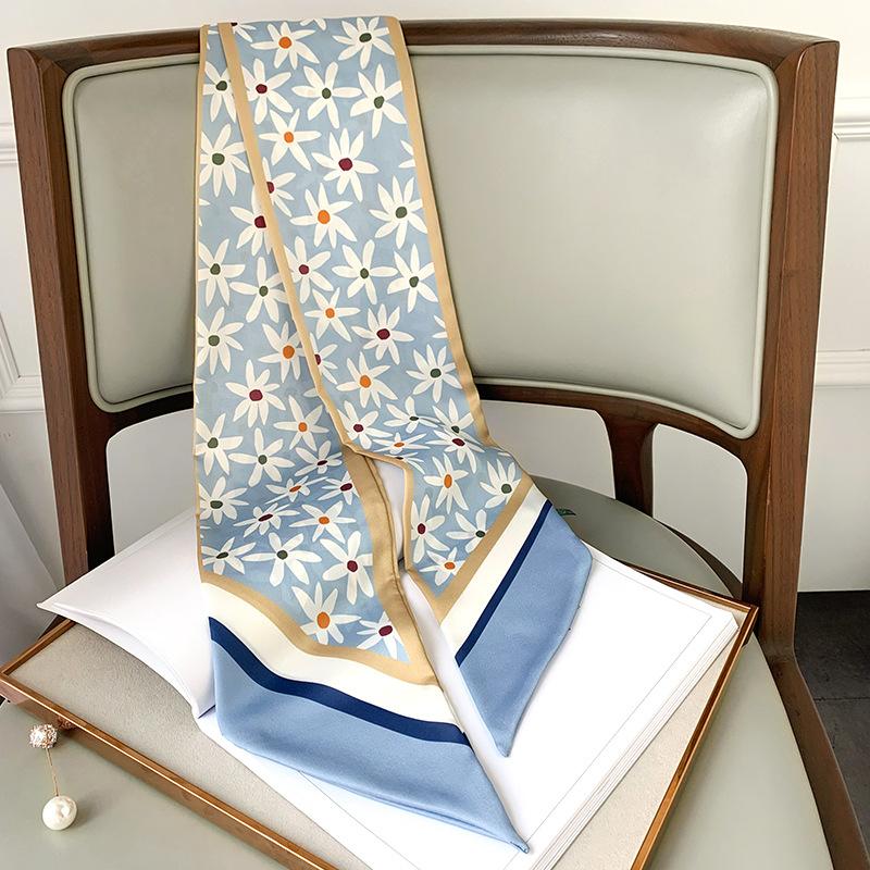 Темпераментный Тонкий и Длинный Шарф для Женщин Весенне-Летней Моды Маленький Шелковый Шарф для Двойного Использования Повязка для Волос Завязывающийся с Острыми Углами