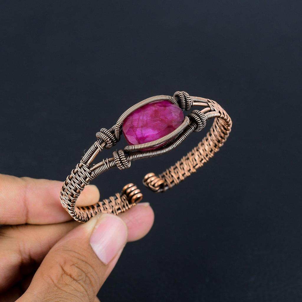 Ruby Bangle Gemstone Jewelry, 999 Copper Wire Wrapped Handmade Bangle, Latest Design Cuff Jewelry
