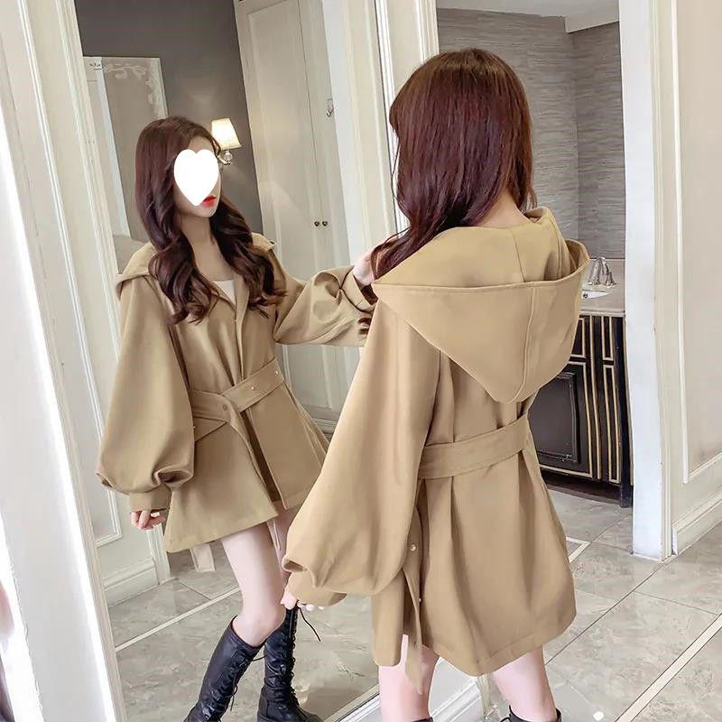 Women's Spring and Autumn Hooded Thin Casual Windbreaker Personalized Solid Color Jacket