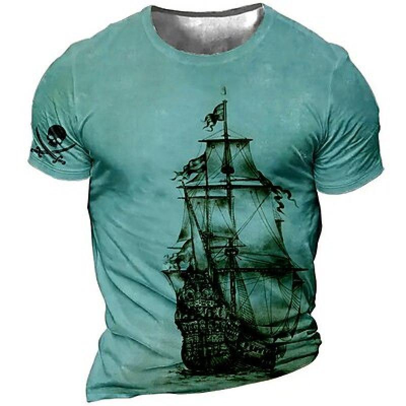 Мужская футболка с рисунком корабля, морской стиль, круглый вырез, одежда, 3D-принт, для активного отдыха, повседневная, с коротким рукавом, с принтом, модный дизайнер, винтаж
