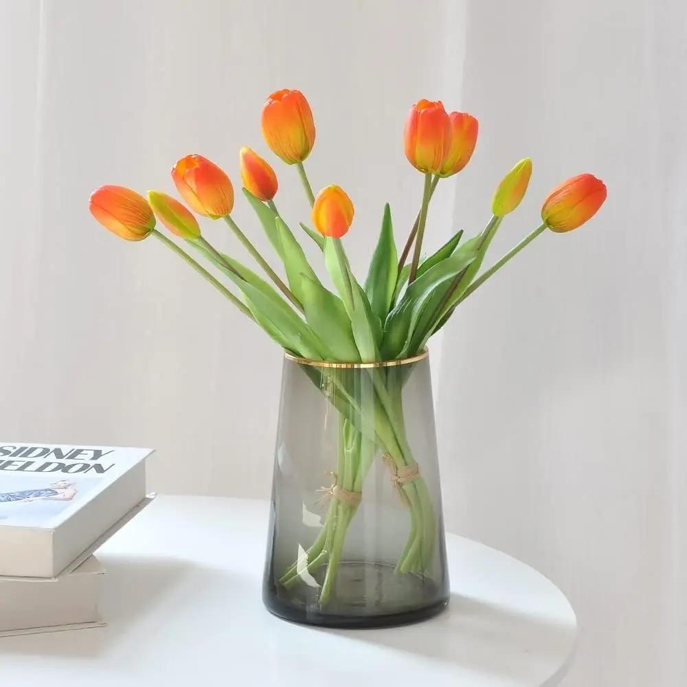 5pcs 5 Heads Artificial Tulips Flowers Real Touch Fake Flowers  Birthday Decor