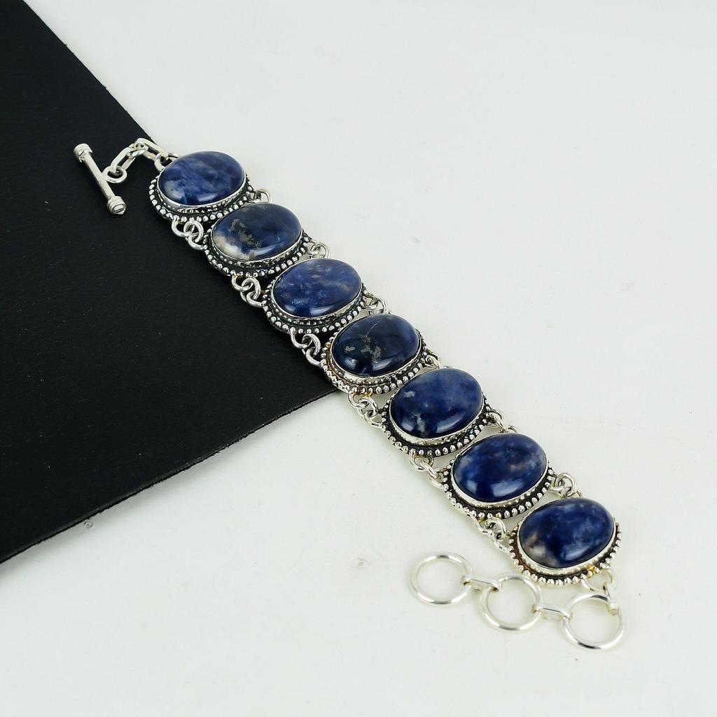 Amzing Sodalite Gemstone Handmade 925 Sterling Silver Bracelet, Sodalite Bracelet For Wife , Unisex Bracelet, Party Wear Gift